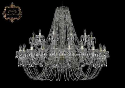 11.11.24+12.530.Gd.Sp Подвесная большая люстра Art Classic 11.11 11.11.24+12.530.Gd.Sp (220V, хрусталь, на цепи, подсвечник, свеча)