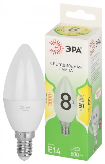 LED B35-8W-830-E14 GL Лампочка светодиодная E14 6W ЭРА LED B35-8W-830-E14 GL