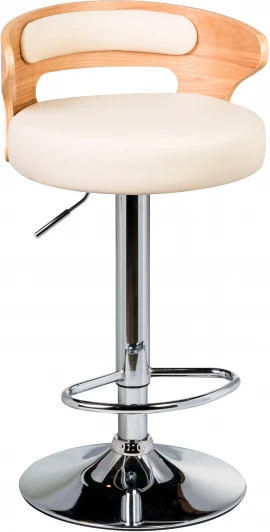 1018-LMZ FRED, цвет сиденья кремовый, цвет каркаса сиденья натуральное дерево, цвет основания хром Стул барный DOBRIN FRED (натуральное дерево, кремовый) 1018-LMZ FRED, цвет сиденья кремовый, каркаса натуральное основания хром