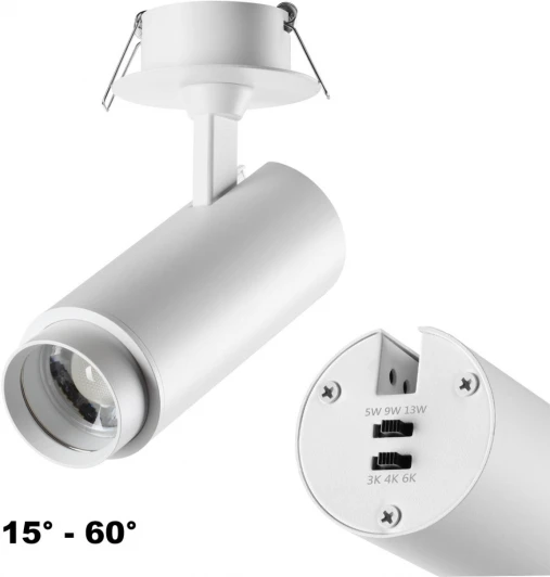 359221 Спот встраиваемый с перекл. цв. температуры, мощности Novotech Nail 359221 SPOT белый IP20 LED 3000К\4000К\6000К 5W/9W/13W 220V (круглые)