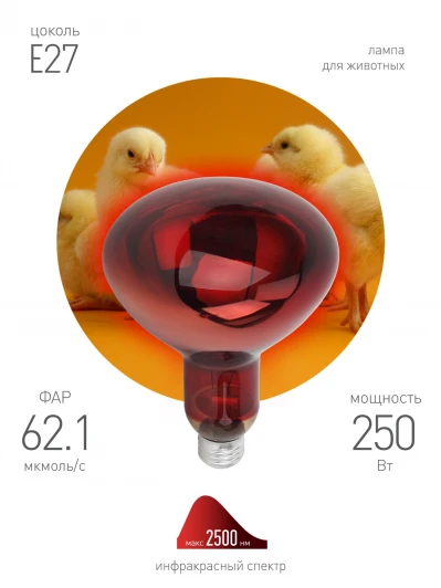 ИКЗК 220-250 R127 Лампочка инфракрасная E27 220 Вт ЭРА ИКЗК 220-250 R127