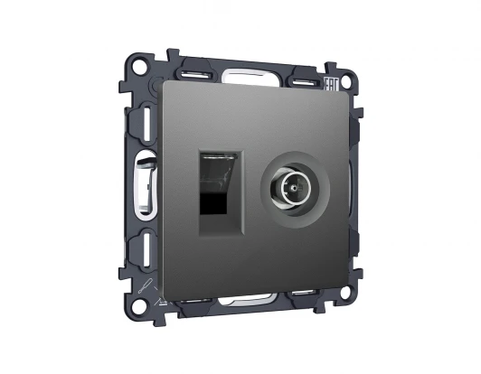 MA662510 Комплект механизма ТВ-розетки оконечной и Ethernet RJ-45 розетки с автоматической защитной шторкой встраиваемый (антрацит серый) Ambrella Volt QUANT MA662510
