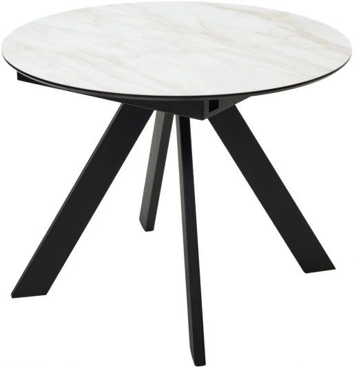 480M05097 Стол БОНЖУР 100 БЕЖЕВЫЙ МРАМОР (ЛЕОНАРДО), черная шагрень, стекло / ЧЕРНЫЙ каркас М-City