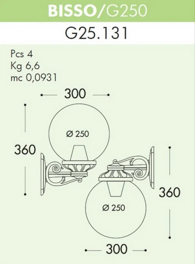 G25.131.000.AZE27 Настенный фонарь уличный Fumagalli Globe 250 G25.131.000.AZE27