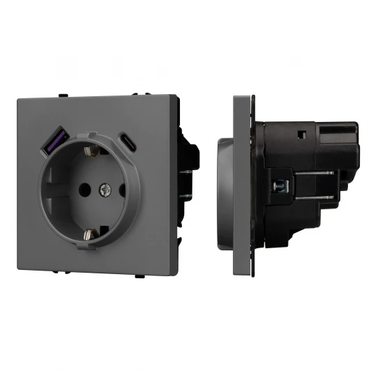 054287(1) Розетка ARL NOBE зк со шторками с USB тип А+С софт-тач серый базальт SCT-MUAC-SFPL-GR (250V, 16A) (Arlight,) 054287(1)