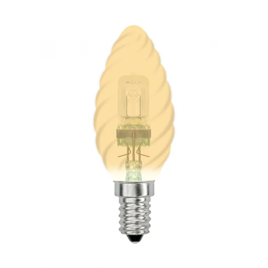 HCL-28/CL/E14 candle twisted gold Лампочка галогенная свеча желтая E14 28W Uniel HCL-28/CL/E14 candle twisted gold