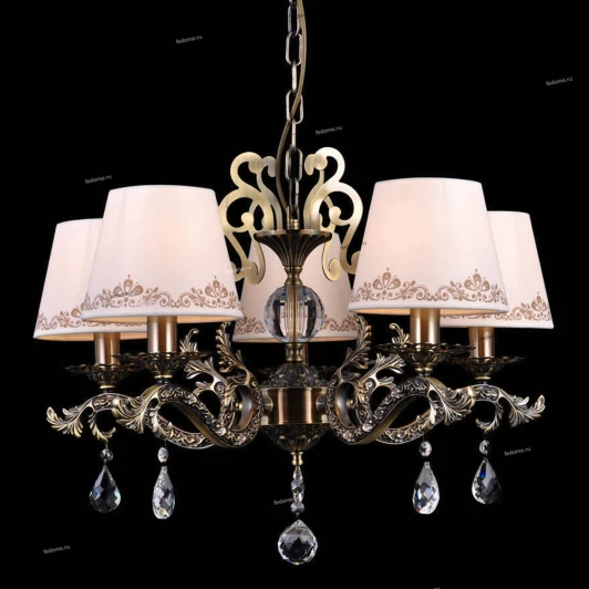 70012-5C ANTIQUE Люстра подвесная Natali Kovaltseva Calais, 5 плафонов, бронза с белым, коричневым и прозрачным