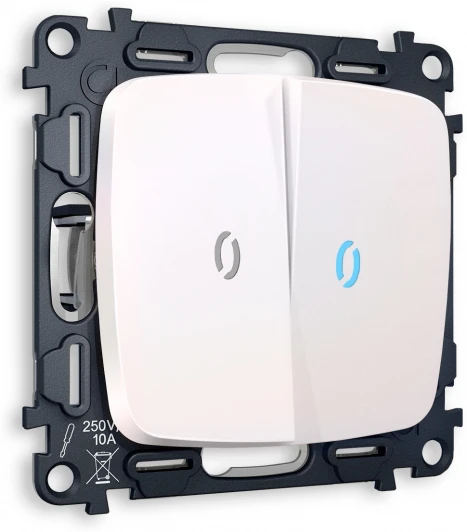 MO204040 Комплект механизма Ambrella Volt 2-клавишного проходного выключателя с подсветкой 10000K OMEGA MO204040 Жемчуг QUANT