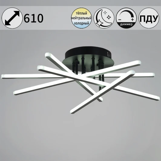 08855-3.3-05C BK+GY Потолочная люстра светодиодная на штанге с пультом регулировкой яркости и цветовой температуры Reluce 08855-3.3-05C BK+GY