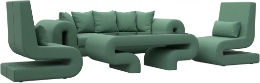 125329 Набор Волна-2 (стол, диван, 2 кресла) (Зеленый/Рогожка) Лига Диванов арт.125329