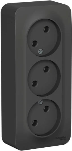 BLNRA000316 Розетка накладная тройная без заземления (антрацит) Systeme Electric Blanca BLNRA000316