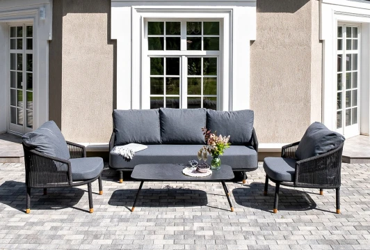 VERS3C2TJ-4-SET D-gray "Верона" лаунж-зона 5-местная плетеная из роупа (веревки), каркас алюминиевый темно-серый, роуп темно-серый 4SIS арт.УТ-00007273