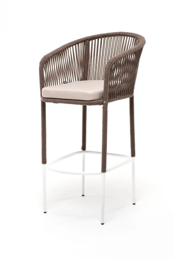 MAR-BCH-st001W brown(beige) Стул барный плетенный из роупа, каркас сталь белый, роуп коричневый кругл 4SIS Маслель MAR-BCH-st001W brown(beige)