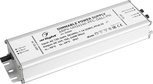 025689 Блок питания ARPV-UH24240-PFC-DALI-PH (24V, 10.0A, 240W) (IP67 Металл) 025689 Arlight ARPV