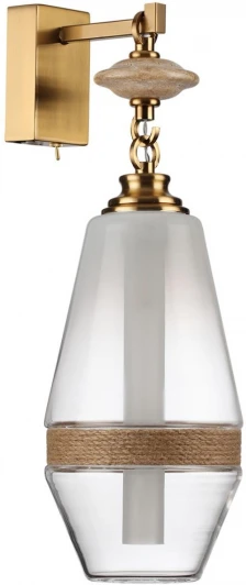 5441/1W Бра Odeon Light Krema 5441/1W сатинированн.латунь/прозрачн./металл/стекло/травертин/веревка G9 LED 6W (220V, выключатель)