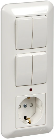 BK2VR-008B-B Розетка встраиваемая с заземлением с двумя двухклавишными выключателями (белый) Systeme Electric Prima BK2VR-008B-B