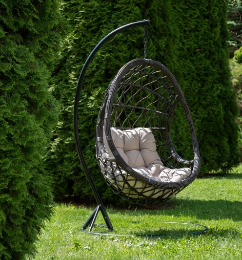 YH-L23703W Bronze "Венеция" подвесное кресло-кокон из искусственного ротанга, цвет бронзовый с бежевой подушкой 4SIS арт.УТ-00006751