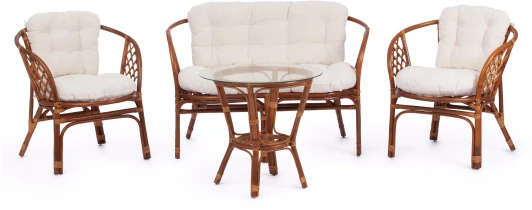 15382 Комплект для отдыха "BAHAMA" (диван + 2 кресла стол со стеклом) /с подушками/ coco brown (коричневый кокос) Tetchair BAHAMA 15382