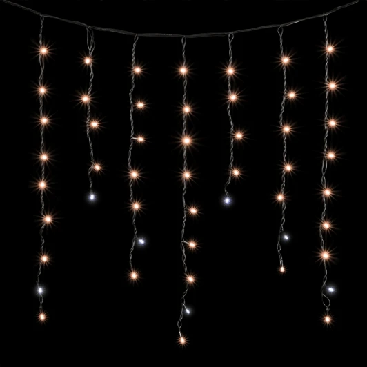 LL168BLW-1-2EWW Гирлянда Бахрома 3,2 x 0,9 м Экстра Тепло-Белая с Мерцанием Белого Диода 220В, 168 LED, Провод Черный Каучук, IP65