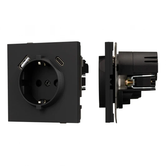 054607 Механизм розетки с USB зарядкой SCT-TENDO-MUAC-SFPL-BK (230V, 16A) (Arlight, Матовый черный) 054607