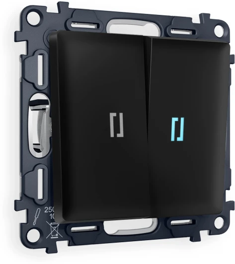 MA804040 Комплект механизма Ambrella Volt 2-клавишного проходного выключателя с подсветкой 10000K ALFA MA804040 Черный матовый QUANT