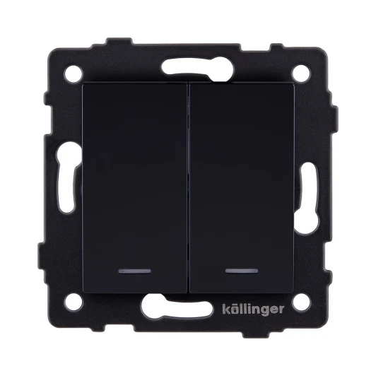 REA-S-010BK Выключатель 2-клавишный проходной 10А/250В с LED подсветкой, черный Kollinger REA-S-010BK для Aspekt, Eleganz, Reflex