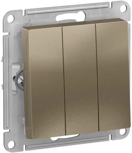 ATN000531 Выключатель встраиваемый трехклавишный (шампань) Systeme Electric AtlasDesign ATN000531