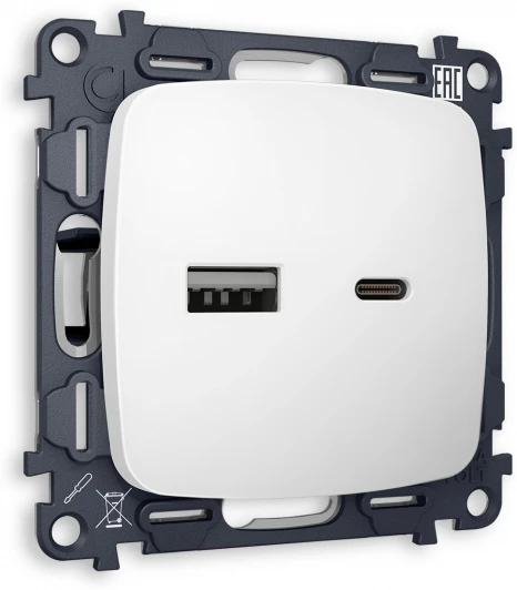 MO131010 Комплект механизма Ambrella Volt розетки OMEGA MO131010 Белый матовый 2USB A+C 20W быстрая зарядка QUANT