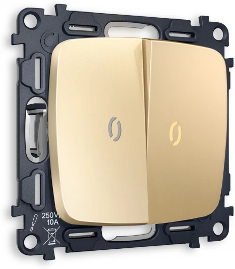 MO604010 Комплект механизма Ambrella Volt 2-клавишного выключателя с подсветкой 3200K OMEGA MO604010 Шампань QUANT