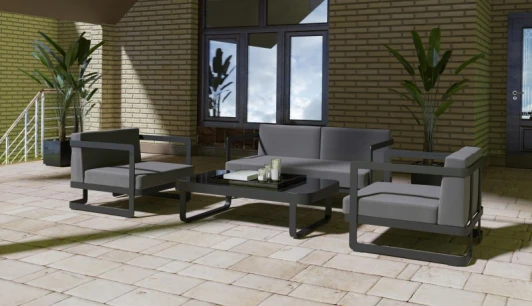 LVLN.010500.S2 Лаунж зона Gardenini Villino (Алюминий,Закаленное стекло,Ткань/Темно-серый,Антрацит,Черный) LVLN.010500.S2