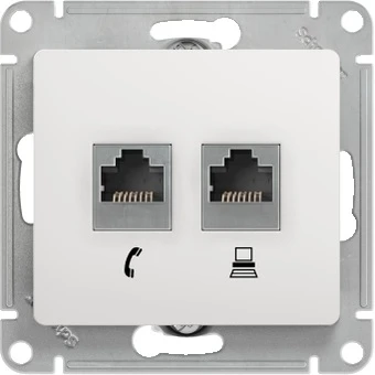 GSL000185 Розетка встраиваемая телефонная RJ-11 + Ethernet RJ-45 (белый) Systeme Electric Glossa GSL000185
