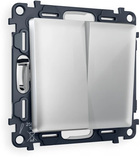 MA403020 Комплект механизма Ambrella Volt 2-клавишного проходного выключателя ALFA MA403020 Серебро глянец QUANT