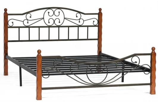 12090 Кровать AMOR (mod. 9226) красный дуб/черный (дерево гевея/металл)