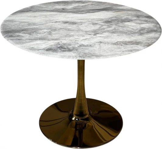BS212-100LG.casa Стол обеденный IST-CASA круглый Остин BS212-100LG, 100х76 см, светло-серый мрамор/золото