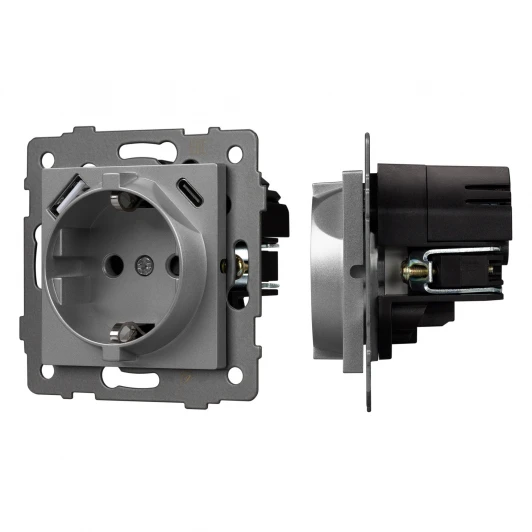 049831 Механизм розетки с USB зарядкой SCT-MUAC-PL-GR-V (250V, 16A) (Arlight) 049831