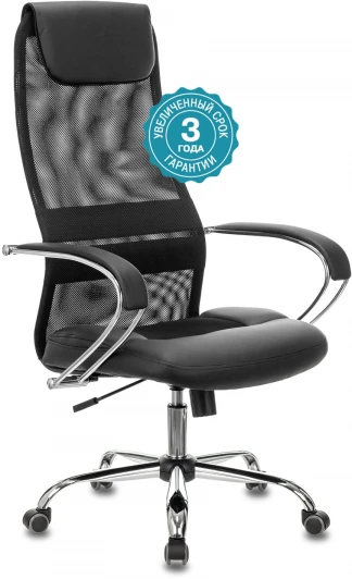 CH-608SL/BLACK Кресло руководителя Бюрократ CH-608SL черный TW-01 TW-11 эко.кожа/сетка с подголов. крестовина металл хром