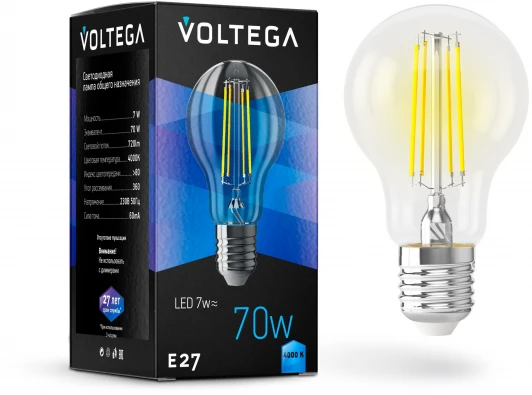 7141 Лампочка светодиодная шар прозрачная E27 7W 220V 720 lm 4000K Voltega General purpose bulb E27 7W 7141