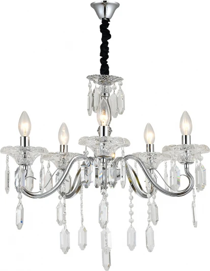 2111/5P Chrome Подвесная люстра Escada Fantail 2111/5P Chrome 5x40Вт E14, металл/хрусталь, хром/прозрачный (220V, на цепи, подсвечник, свеча)