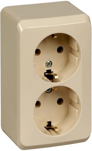 PA16-007K Розетка накладная двойная с заземлением (кремовый) Systeme Electric Этюд PA16-007K