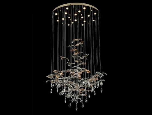 8220/80 С gold polished Потолочная люстра водопад с стеклянными подвесками птички Newport 8200 8220/80 С gold polished