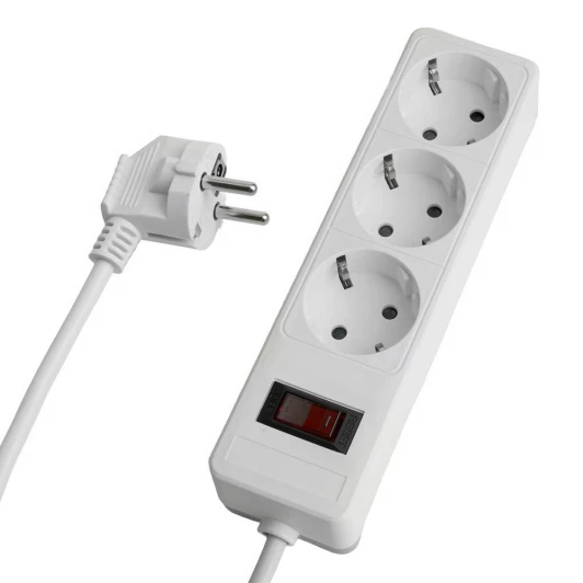 50086 Сетевой фильтр 3-х местный с заземлением 1,8м. (белый) Stekker Optima 50086