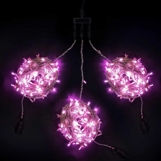 KDD600C-10-1BP Комплект 3 Светло-Розовых Нити по 20м c Контроллером, 600 LED, Провод Прозрачный Силикон, IP65