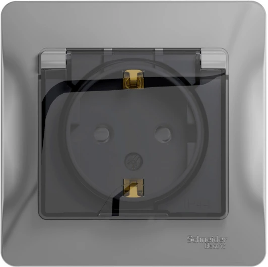 GSL000348 Розетка встраиваемая с заземлением, шторками и крышкой (алюминий) IP44 Systeme Electric Glossa GSL000348