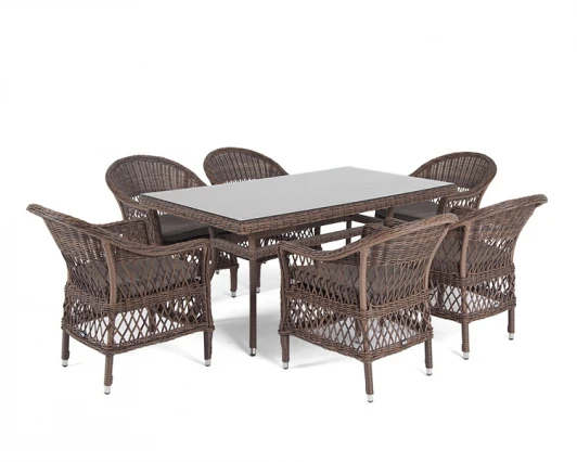AmC6T-7-SET brown Обеденная группа из искусственного ротанга на 6 персоны, цвет коричневый 4SIS Амароне AmC6T-7-SET brown
