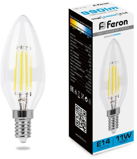 38231 Лампа светодиодная Feron 38231 LB-713 Свеча E14 11W 6400K