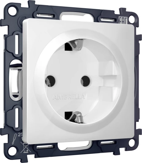 MA126010 Комплект механизма Ambrella Volt электрической розетки ALFA MA126010 Белый матовый с заземлением на винтовых зажимах 2P+E 16A-250V QUANT