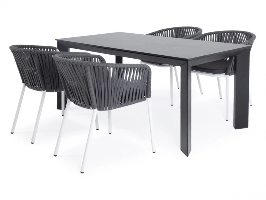 FLO-CB4T1-5-SET Gray Обеденная группа на 4 персоны со стульями Бордо, каркас белый, роуп серый 4SIS Флоренция FLO-CB4T1-5-SET Gray