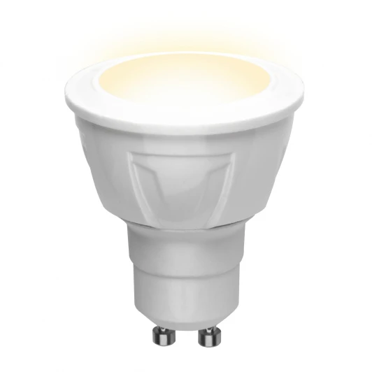 LED-JCDR 6W/WW/GU10/FR PLP01WH картон Лампочка светодиодная полусфера белая GU10 6W 3000K Uniel LED-JCDR 6W/WW/GU10/FR PLP01WH