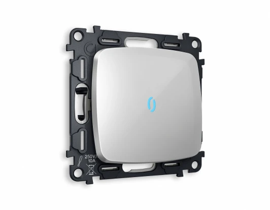 MO402040 Комплект механизма Ambrella Volt 1-клавишного проходного выключателя с подсветкой 10000K OMEGA MO402040 Серебро глянец QUANT