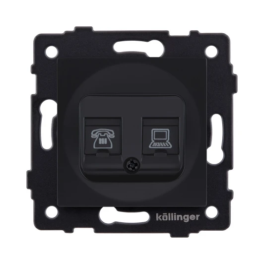 REA-011BM Розетка двойная RJ11 + RJ45 черный матовый Kollinger REA-011BM для Aspekt, Eleganz, Reflex